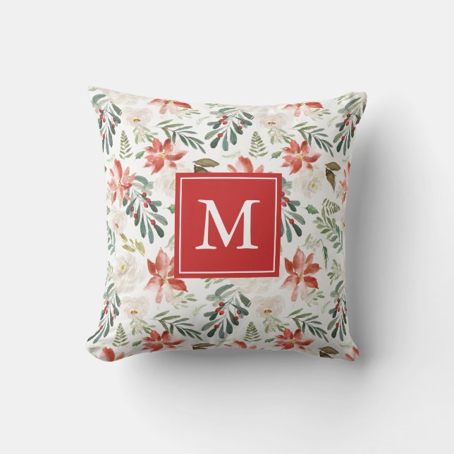 Coussin Fleurs d'hiver | Monogramme de vacances (Recto)