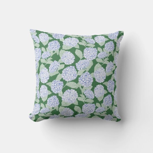 Coussin Fleurs d'hortensia bleues et vertes (Recto)