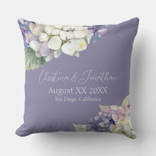 Coussin Fleurs d'hortensia violettes et blanches sur lavan