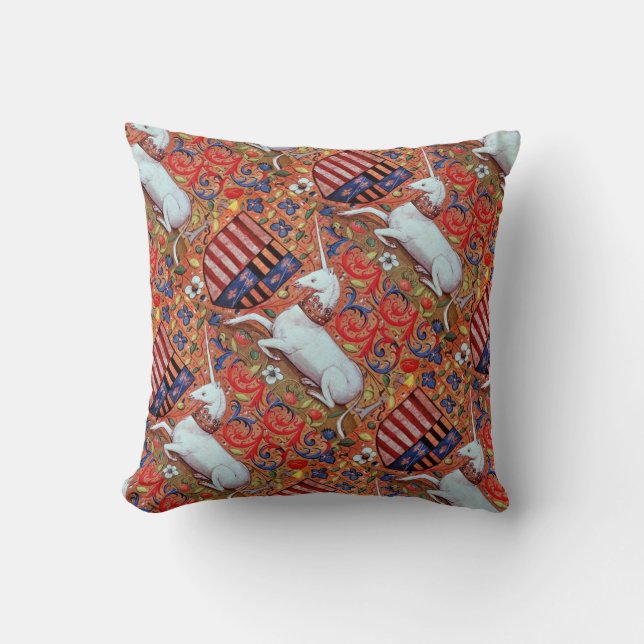 COUSSIN FLEURS D'IMAGINAIRES UNICORNES ET MÉDIÉVAUX, MOTIF (Recto)