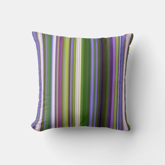 Coussin Fleurs d'Iris violettes et rayures vertes (Recto)