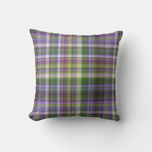 Coussin Fleurs d'Iris violettes et vertes à carreaux