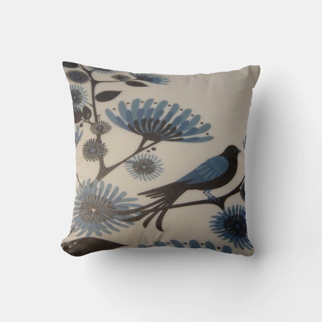 COUSSIN FLEURS D'OISEAUX BLUEBRES (Recto)