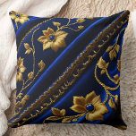 Coussin Fleurs d'or Bleu vintage<br><div class="desc">Vintage Broderie faux Blue Gold Flowers motif look texturé. Confortable Sans démangeaison de la broderie réelle 😀</div>