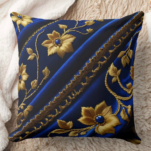 Coussin Fleurs d'or Bleu vintage (Créateur téléchargé)