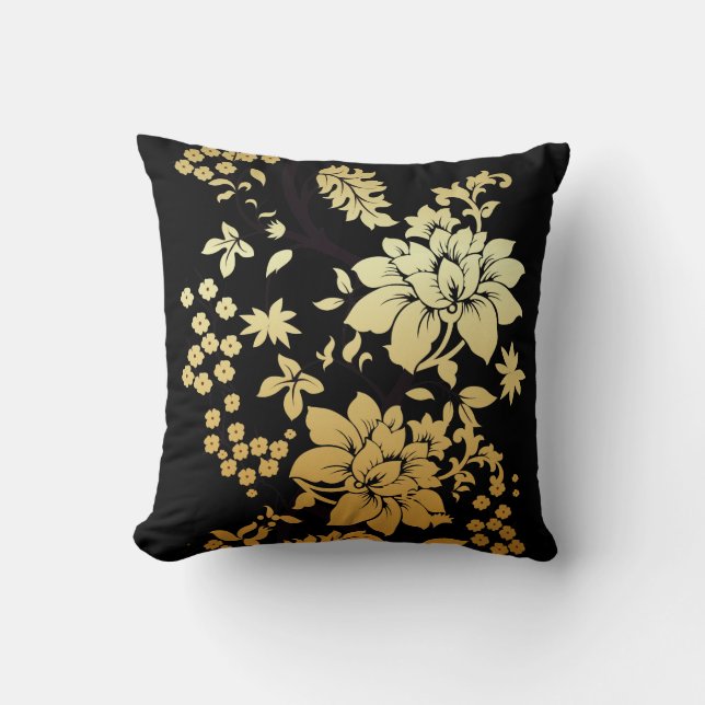 Coussin Fleurs d'or orientales sur le noir (Recto)