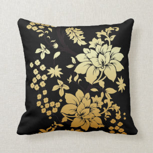 Coussin Fleurs d'or orientales sur le noir