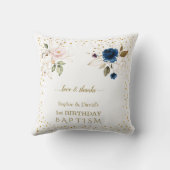Coussin Fleurs d'or rose bleu Jumeaux 1er anniversaire Bap (Verso)