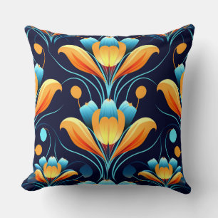 Coussin Fleurs d'orange bleu Art déco