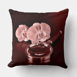 Coussin Fleurs d'orchidée rose et loupe
