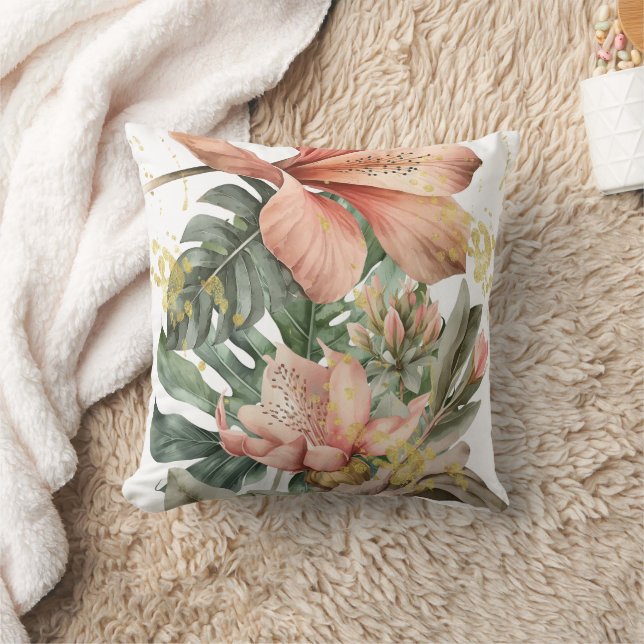 Coussin Fleurs d'orchidées de jungle à l'aquarelle (Couverture)