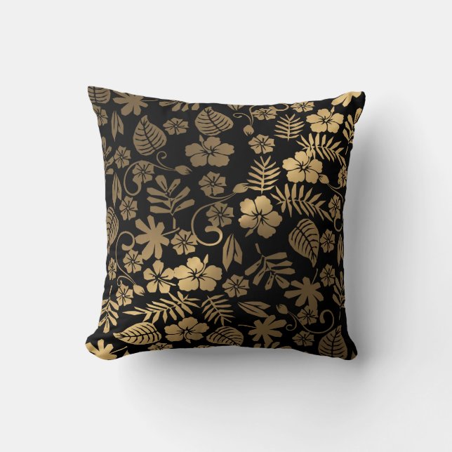 Coussin Fleurs dorées sur fond noir  (Recto)