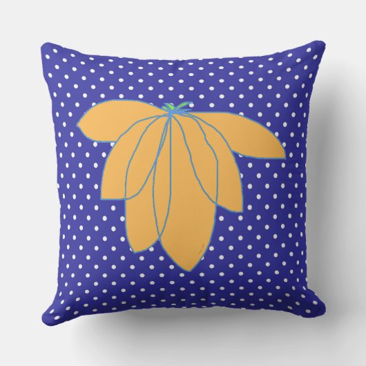 Coussin Fleurs dorées sur points blancs bleus (Verso)