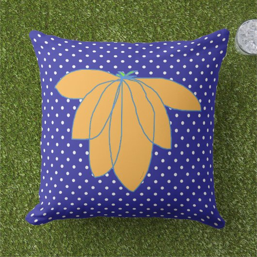 Coussin Fleurs dorées sur points blancs bleus (Herbe)