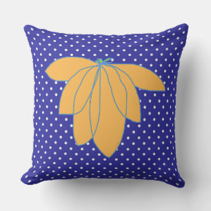 Coussin Fleurs dorées sur points blancs bleus