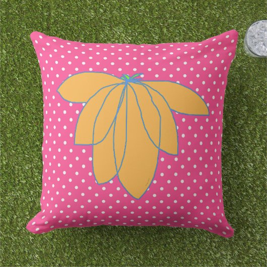 Coussin Fleurs dorées sur points blancs roses (Herbe)