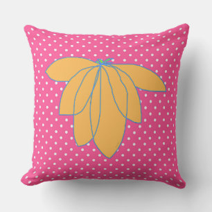 Coussin Fleurs dorées sur points blancs roses