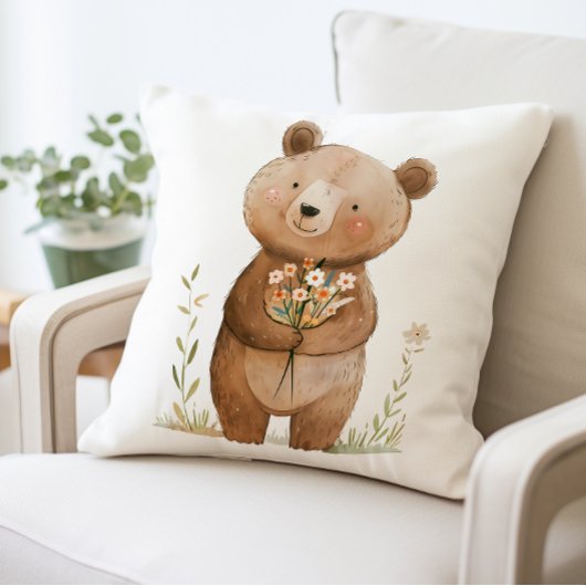 Coussin Fleurs d'ours mignonnes Coussin, Teddy adorable
