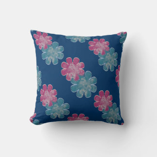 Coussin Fleurs effet verre (rose/turquoise/marine)