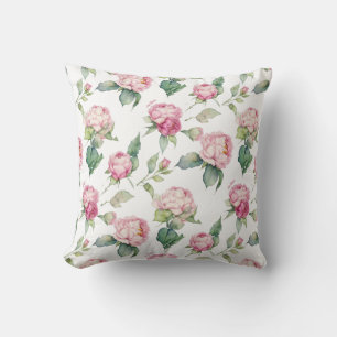Coussin Fleurs élégantes à l'aquarelle rose pivoines roses