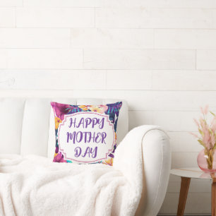Coussin Fleurs Élégantes Bonne Fête des Mères Personnalisé