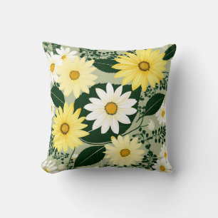 Coussin Fleurs Élégantes De Marguerites Jaunes Et Blanches