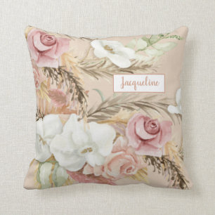 Coussin Fleurs Elégantes Pampas Rose Push Aquarelle