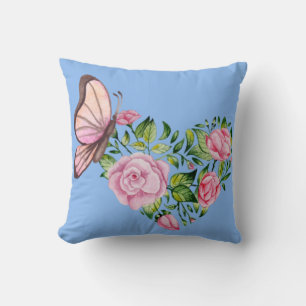 Coussin Fleurs en forme de cœur avec papillon