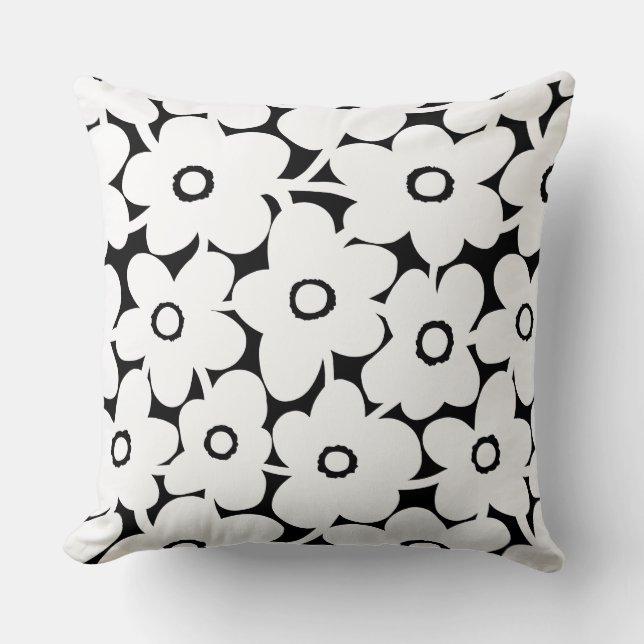 Coussin Fleurs en gras - Blanc sur Noir (Recto)