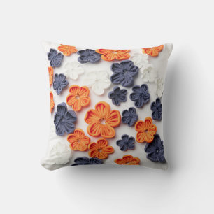 Coussin Fleurs en tissu cousu à la main printemps orange b