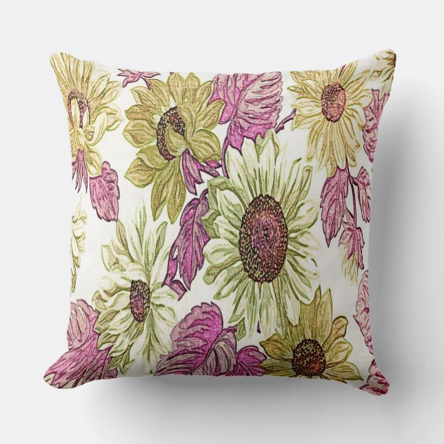 Coussin Fleurs en tissu jaune (Recto)