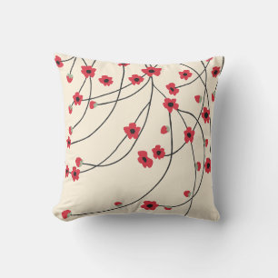Coussin Fleurs Épanouies Rouge Cramoisi Chaud Vanille