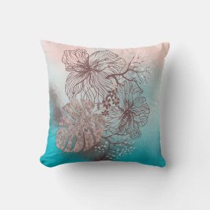 Coussin Fleurs esquissées Abstraites gradient fleuri feuil