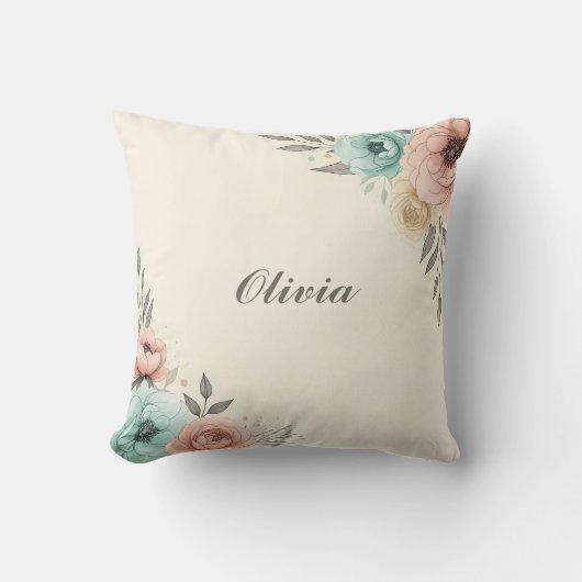 Coussin Fleurs Esquissées Aquarelle Délicates (Recto)