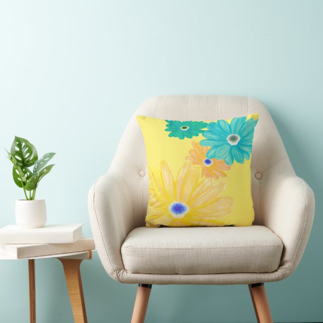 Coussin Fleurs estivales jaune citron (Chaise)