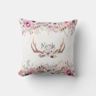 Coussin Fleurs et cerfs Antlers rustique Farmhouse Chic