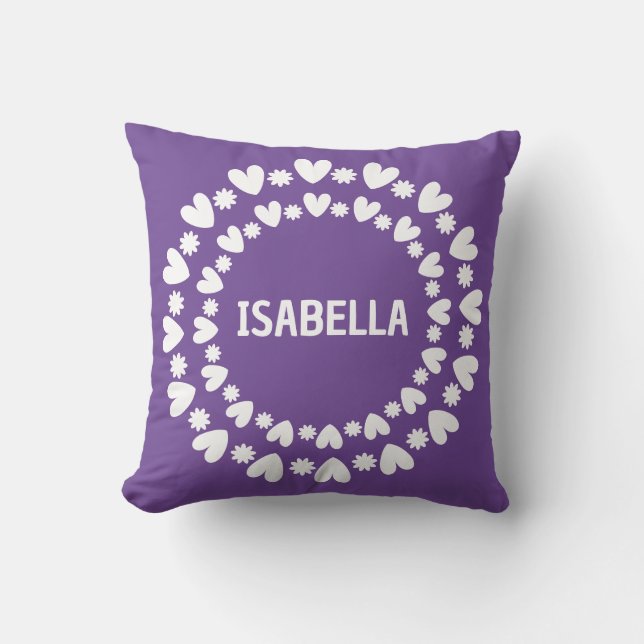 Coussin Fleurs Et Coeurs Nom (Recto)
