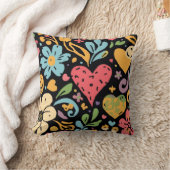 Coussin Fleurs et cœurs rétro groovy hippie (Couverture)