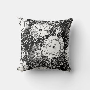 Coussin Fleurs Et Engrenages Blanc