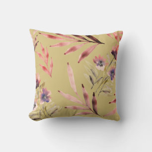 Coussin Fleurs et feuilles à l'aquarelle de style vintage