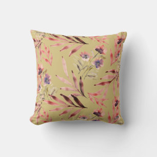 Coussin Fleurs et feuilles à l'aquarelle de style vintage