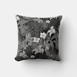 Coussin Fleurs et Feuilles de palmiers dans les tons gris