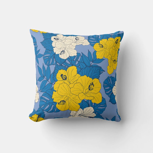 Coussin Fleurs et feuilles d'hibiscus (Recto)