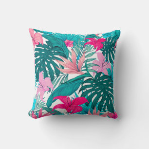Coussin Fleurs et Feuilles d'Hibiscus tropicaux 