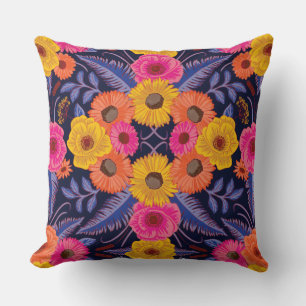 Coussin Fleurs et fougères vibrantes