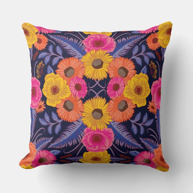 Coussin Fleurs et fougères vibrantes (Recto)
