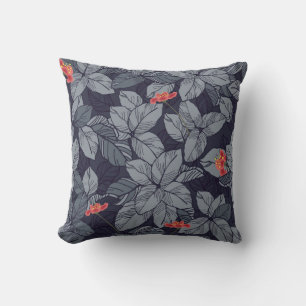 Coussin Fleurs et motif feuille, tropicale,