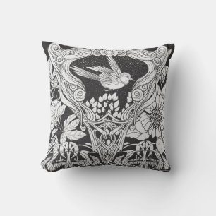 Coussin Fleurs et oiseau dans un style Art nouveau sans co