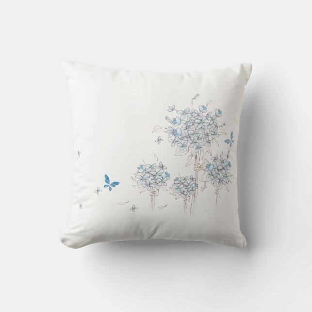 Coussin Fleurs et papillon bleus (Recto)