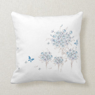 Coussin Fleurs et papillon bleus